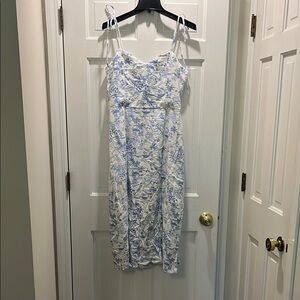 Miami Blue and White Floral Midi Dress